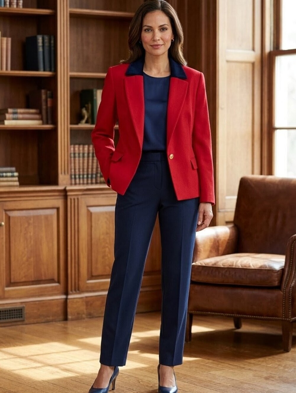 Vintage Evan-Picone Red Blazer with Navy Velour Collar